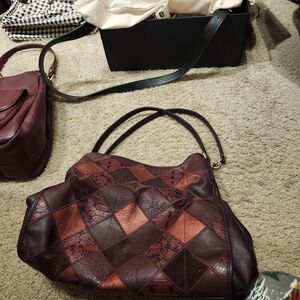 Coach Patchwork Leather Shoulder Bag - Burgundy and Red